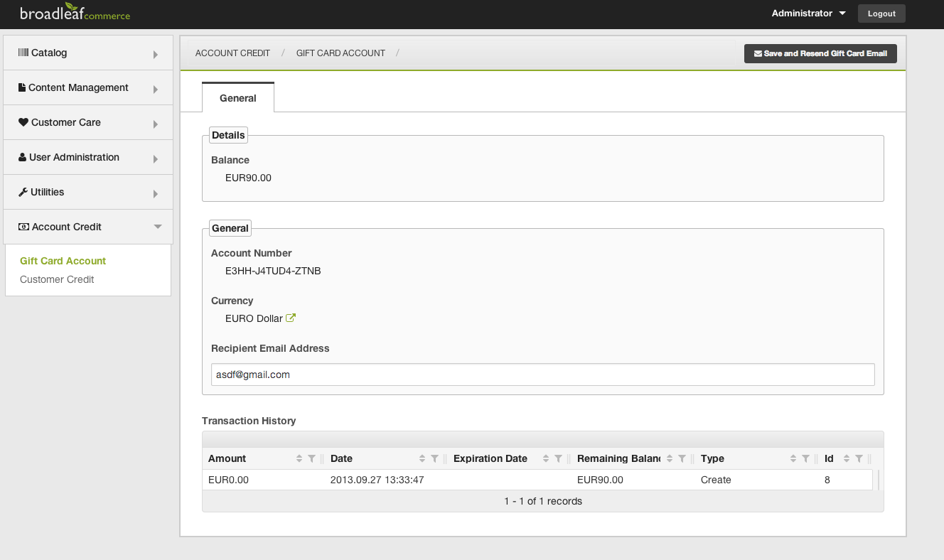Gift Card Admin