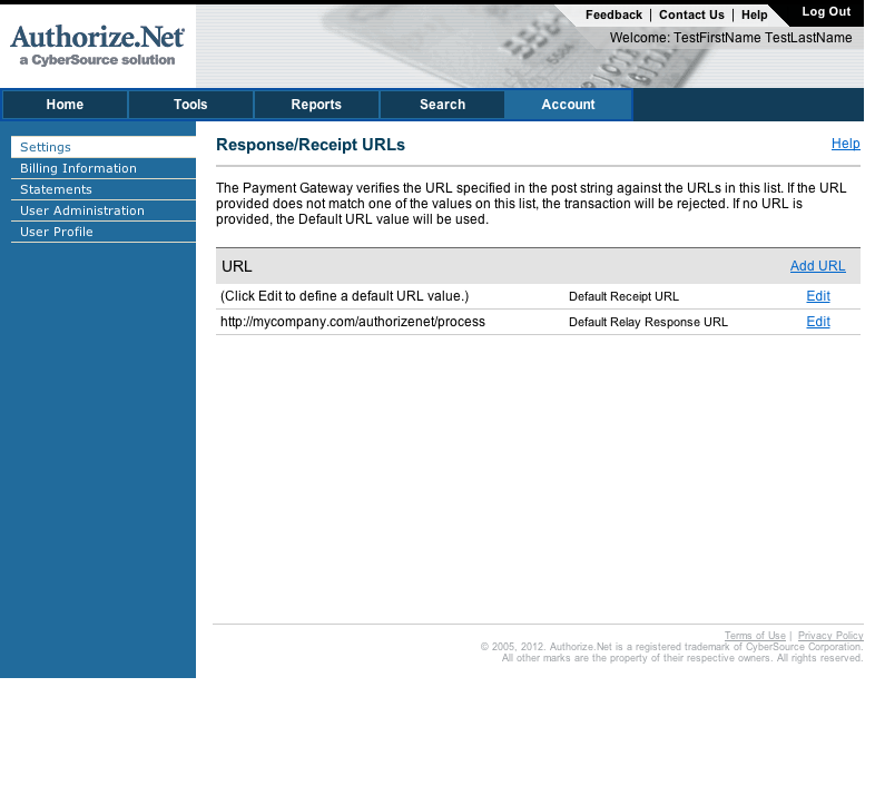 Authorize.net Console