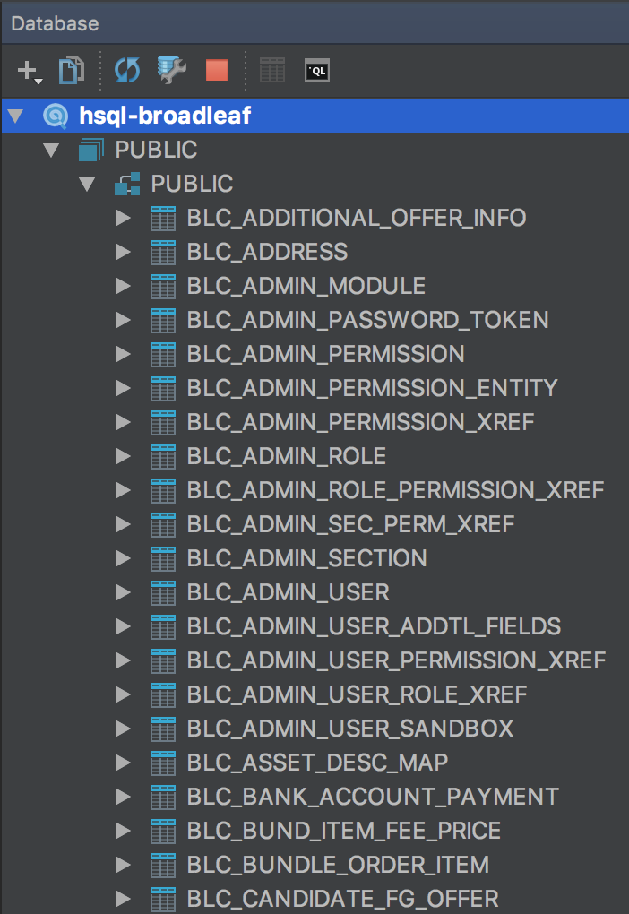 Tables in Database Pane